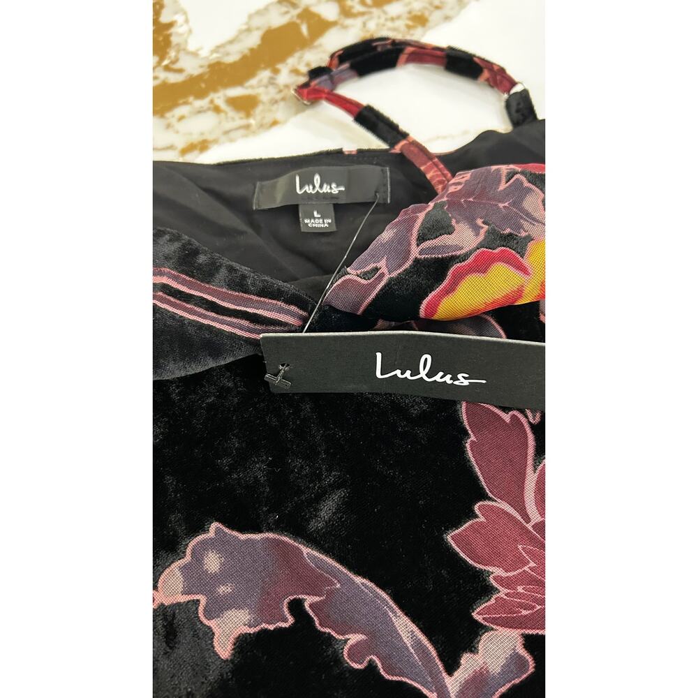 Lulus Velvet Burnout Floral Maxi Dress Womens Large Black Romantic Slip Wedding - Picture 9 of 10